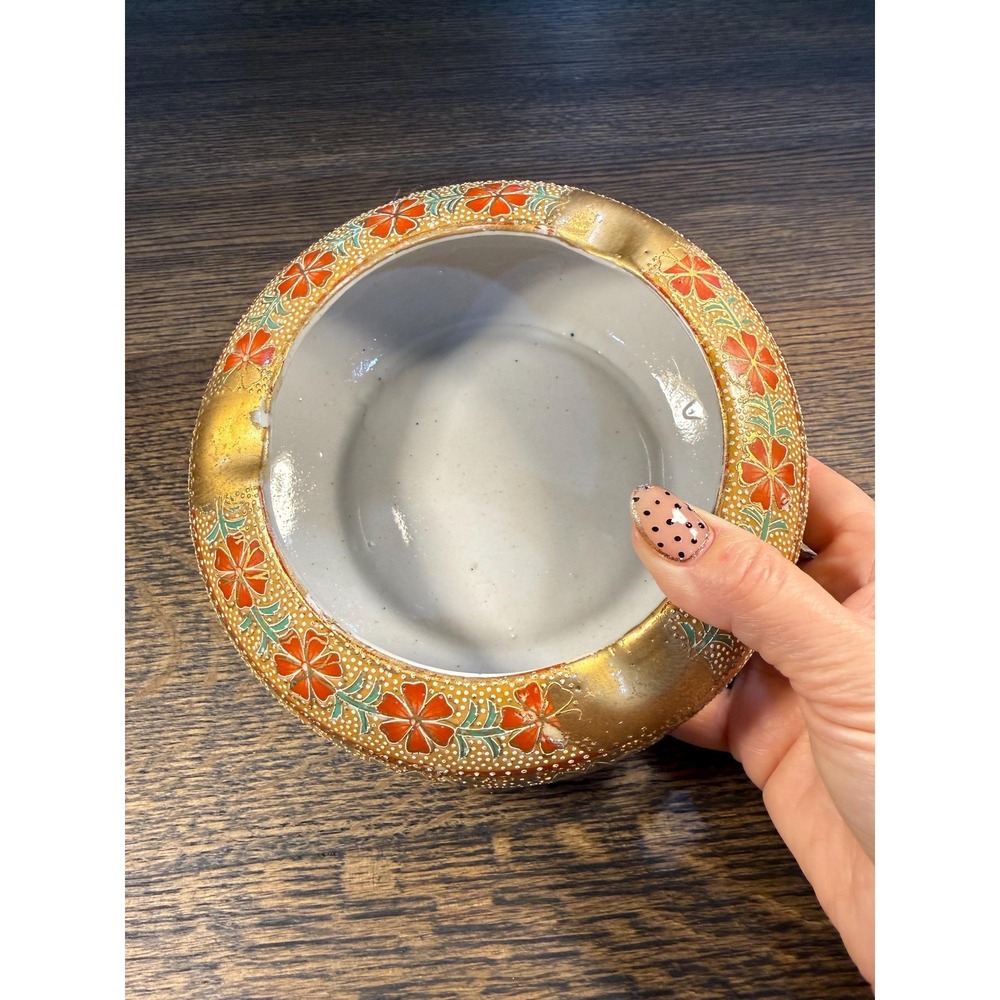 Vintage Hand-Painted Gold Floral Ceramic Ashtray | Mid Century Catchall - Picture 10 of 17